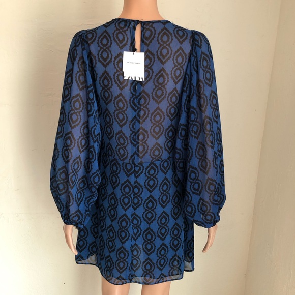 Zara The Sadie Dress Blue/Black Floral Women’s Juniors Size L Chiffon Flare& Fit - Picture 2 of 16
